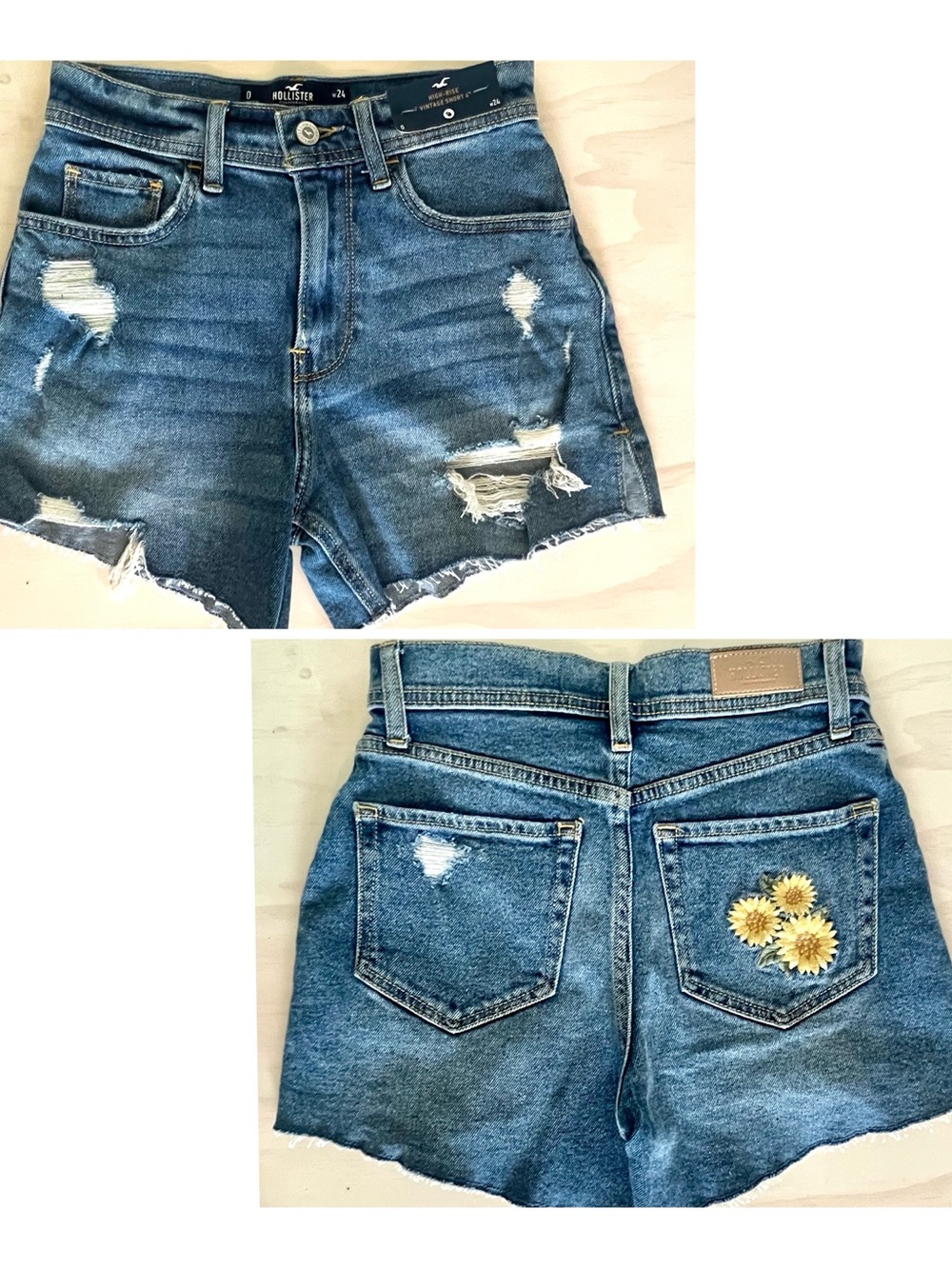 Hollister High Rise Vintage jeans Shorts boho flower embroidered NWT sz 0 w24